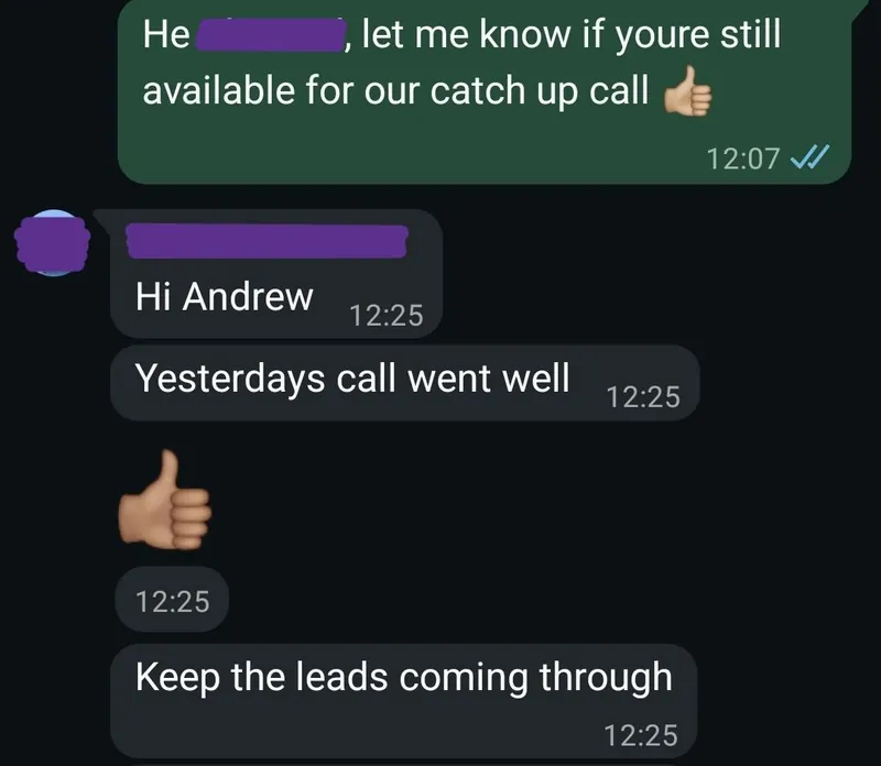 Client message screenshot