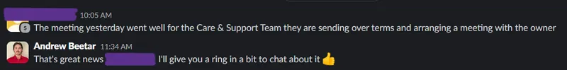 Client message screenshot