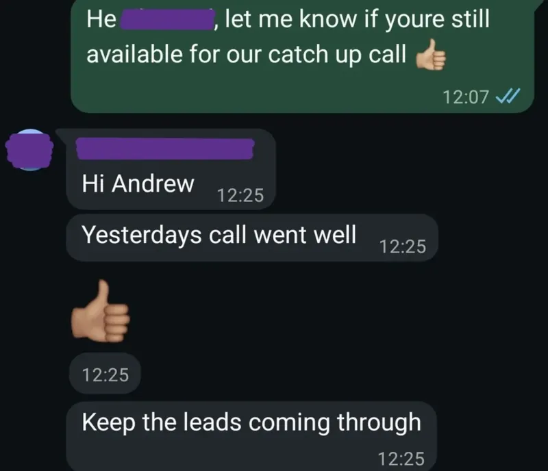 Client message screenshot